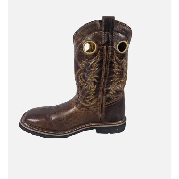 Dan Post Kids Amarillo Western Boot Size 4.5 D Brown Leather Black Embroidered - Picture 6 of 8